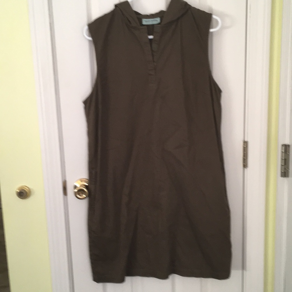 SLEEVELESS HOODED DRESS CASUAL MED OLIVE GREEN